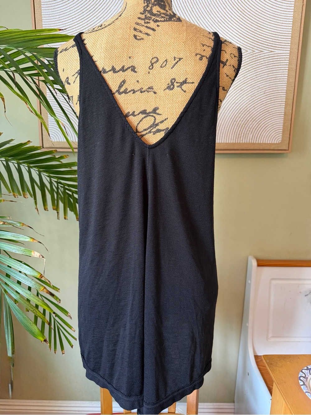 Free People Black Ribbed V-Neck Tank Top, Camisole, or Very Mini Dress